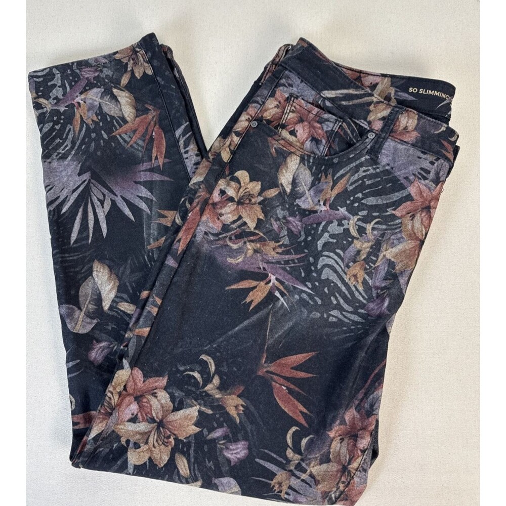 Chico's So Slimming Girlfriend Slim Leg Ankle Jeans Black Floral 5 pkt Womens 12